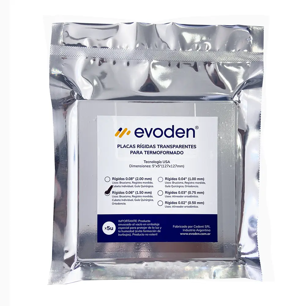 placas Cuadradas Rígidas para termoformado 0,06", (127x127mm) x 5u, EVODEN
