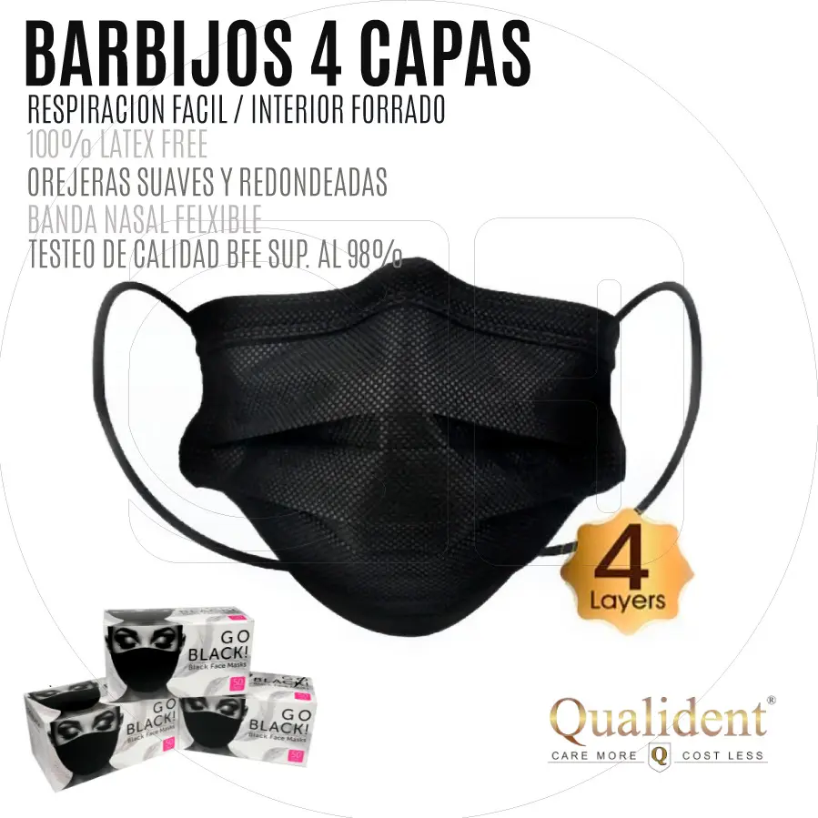 barbijo negro 4 capas cualident